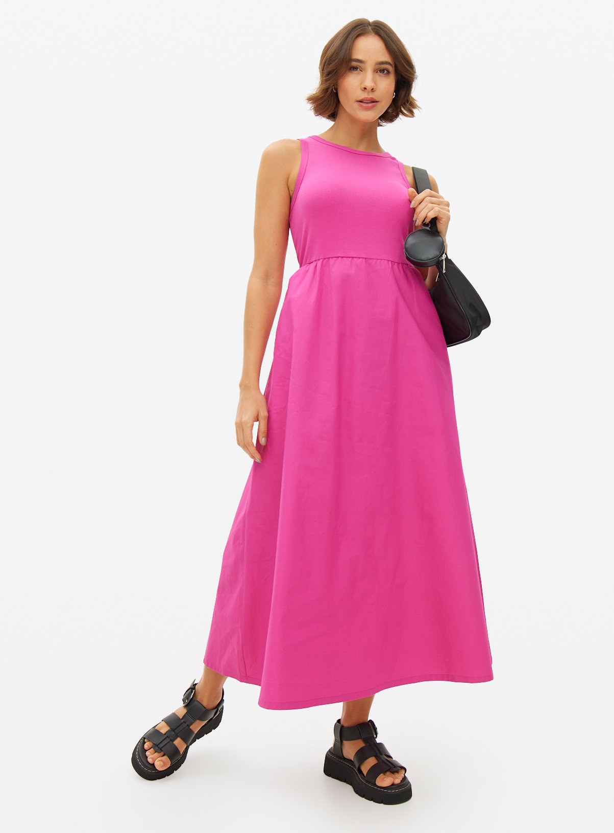 Combined Poplin Midaxi Dress 