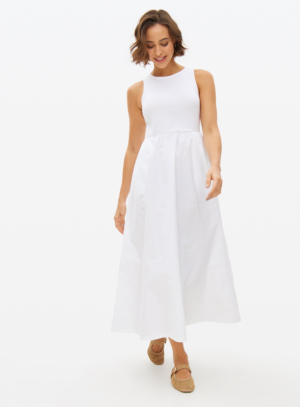 Combined Poplin Midaxi Dress 