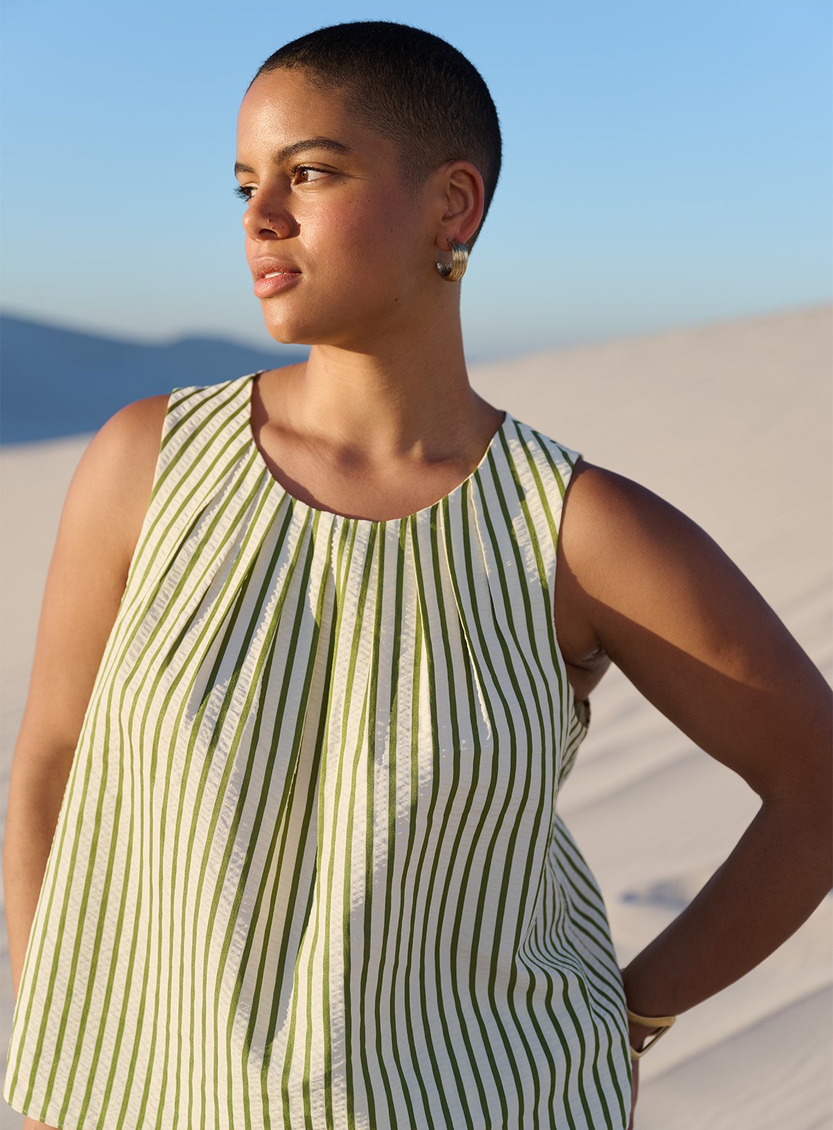 Green Stripe Sleeveless Co-ord Shell Top 