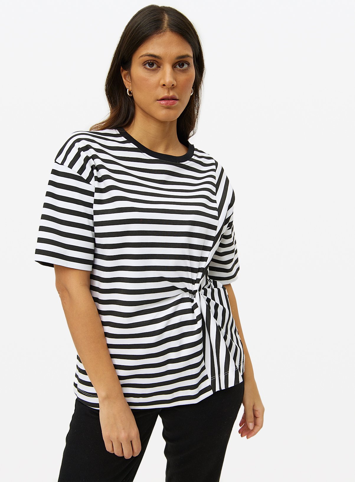 Monochrome Stripe Knot Front T-Shirt