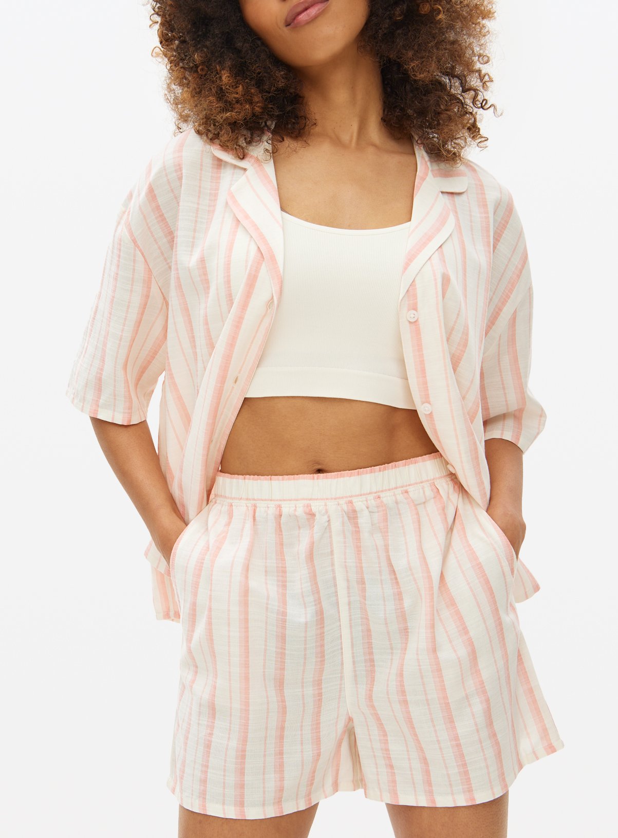 Pink Striped Woven Co-ord Pyjama Shorts 