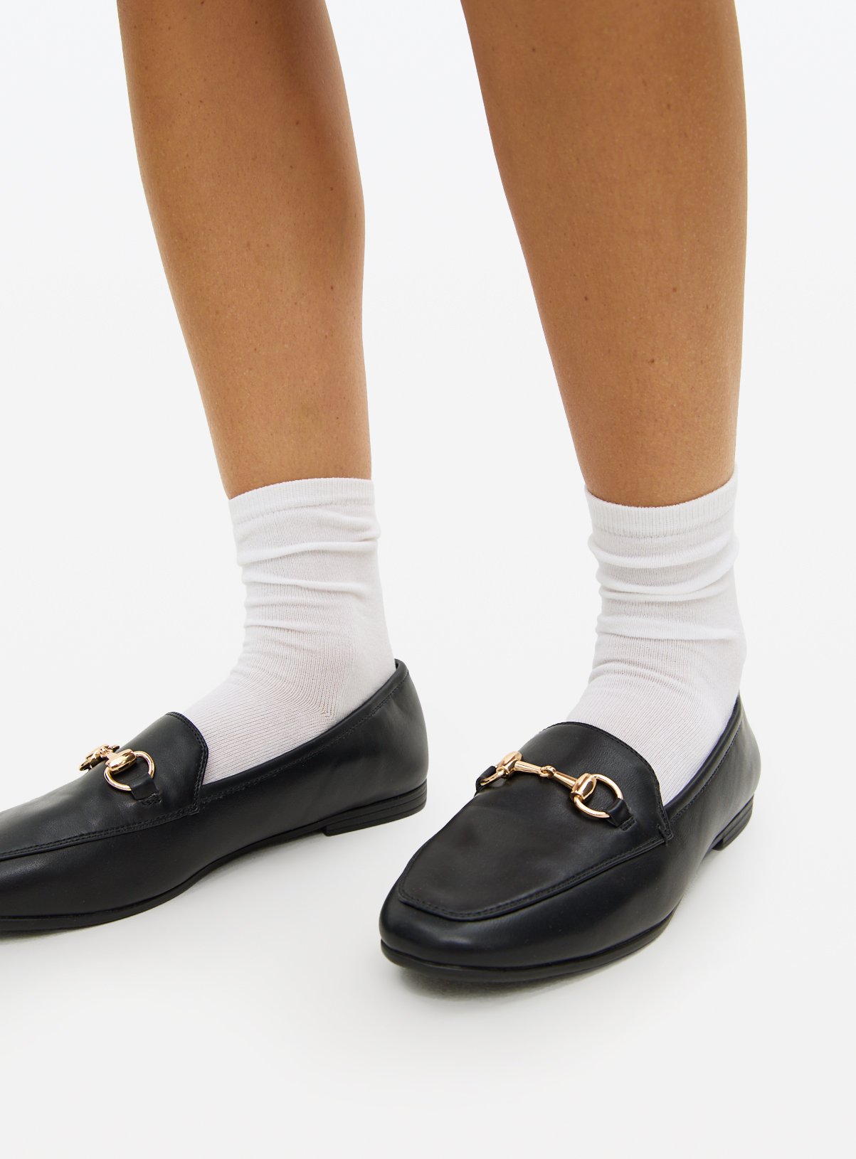 Black Buckle Seam Faux Leather Loafers  