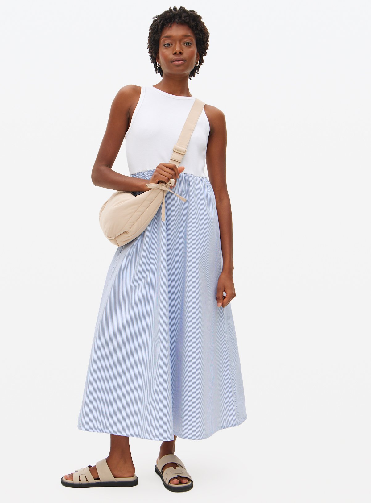 Blue Striped Poplin Combined Dress 