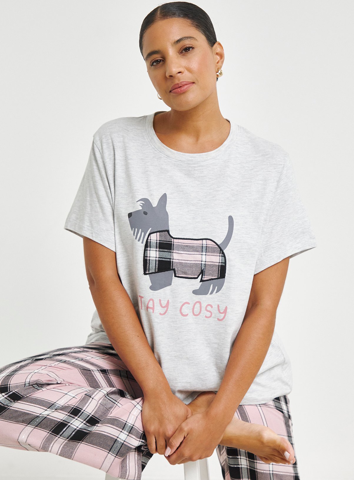 SIMPLY BE Scotty Dog Flannel Pant Pyjama Set 