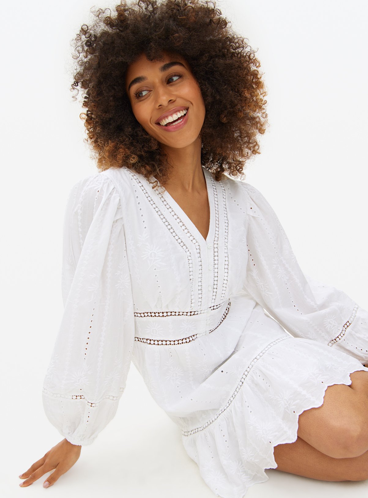 White Broderie Short Boho Dress