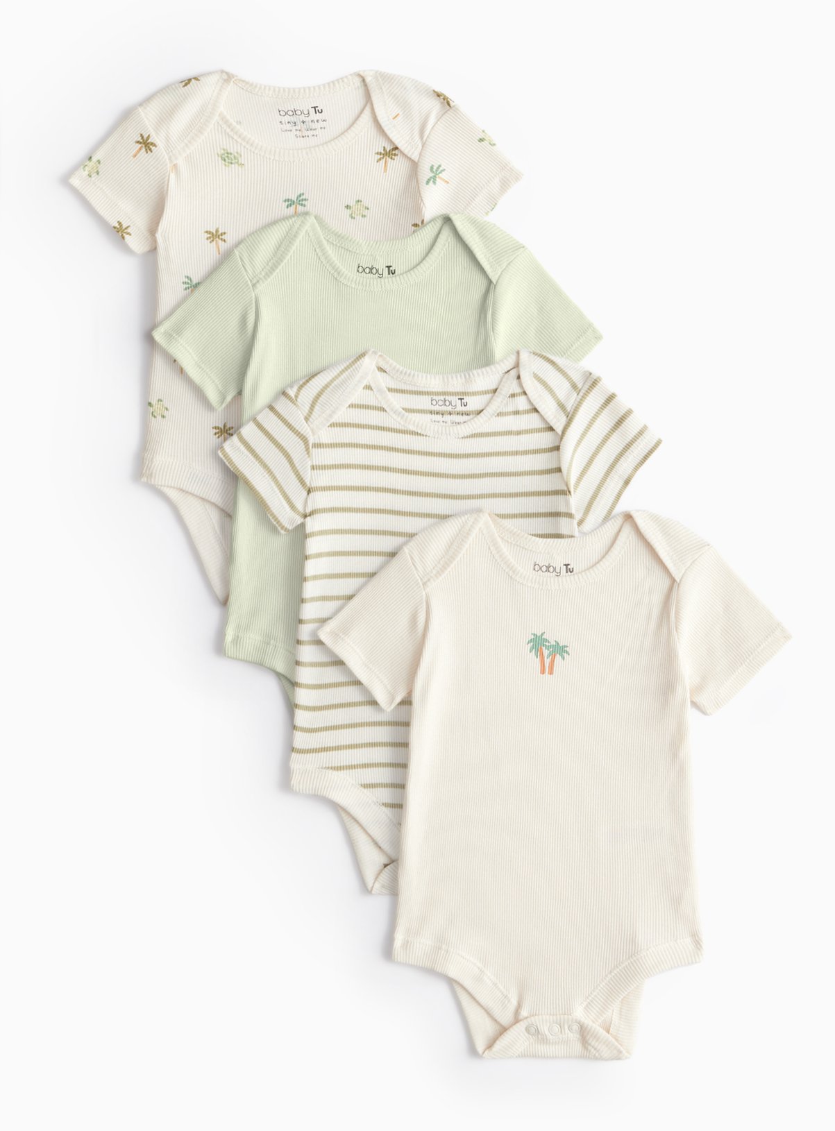 Green Print Ribbed Bodysuits 4 Pack 