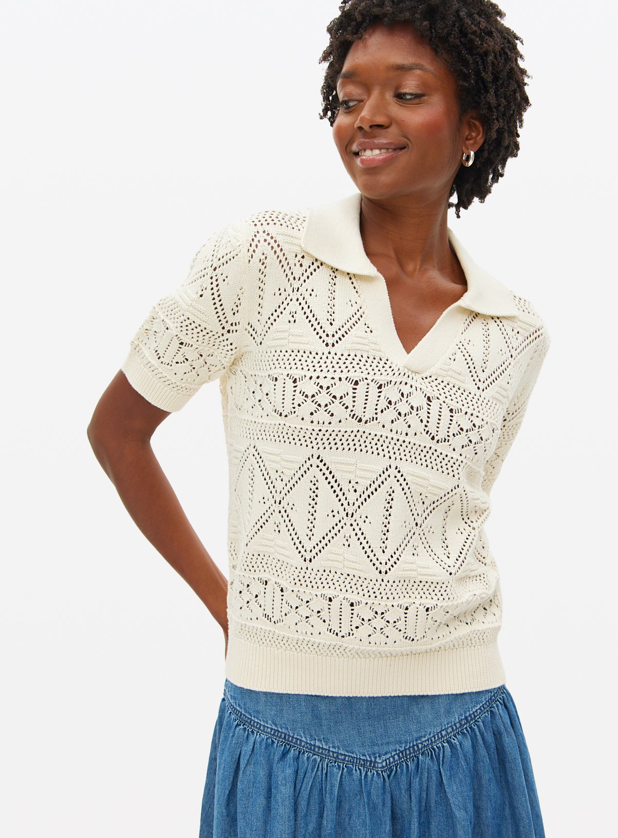Pointelle Collared Top 