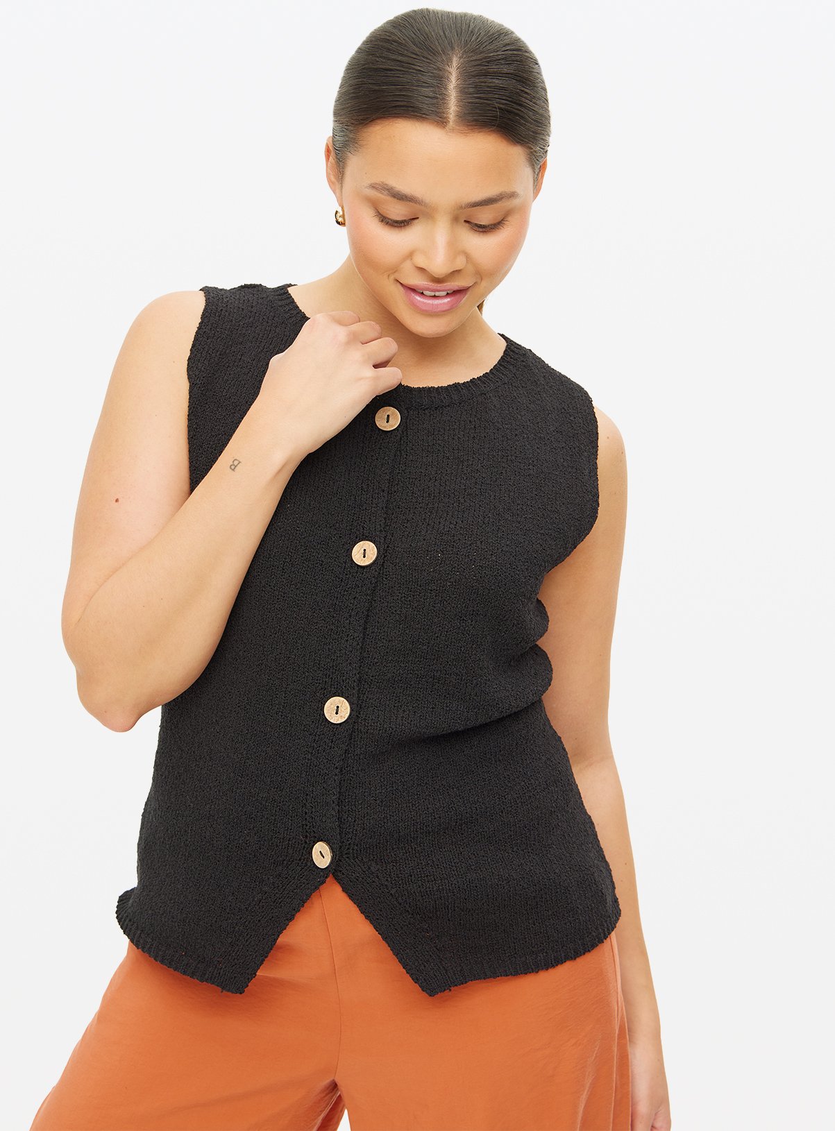 Black Slub Button-Through Waistcoat 6
