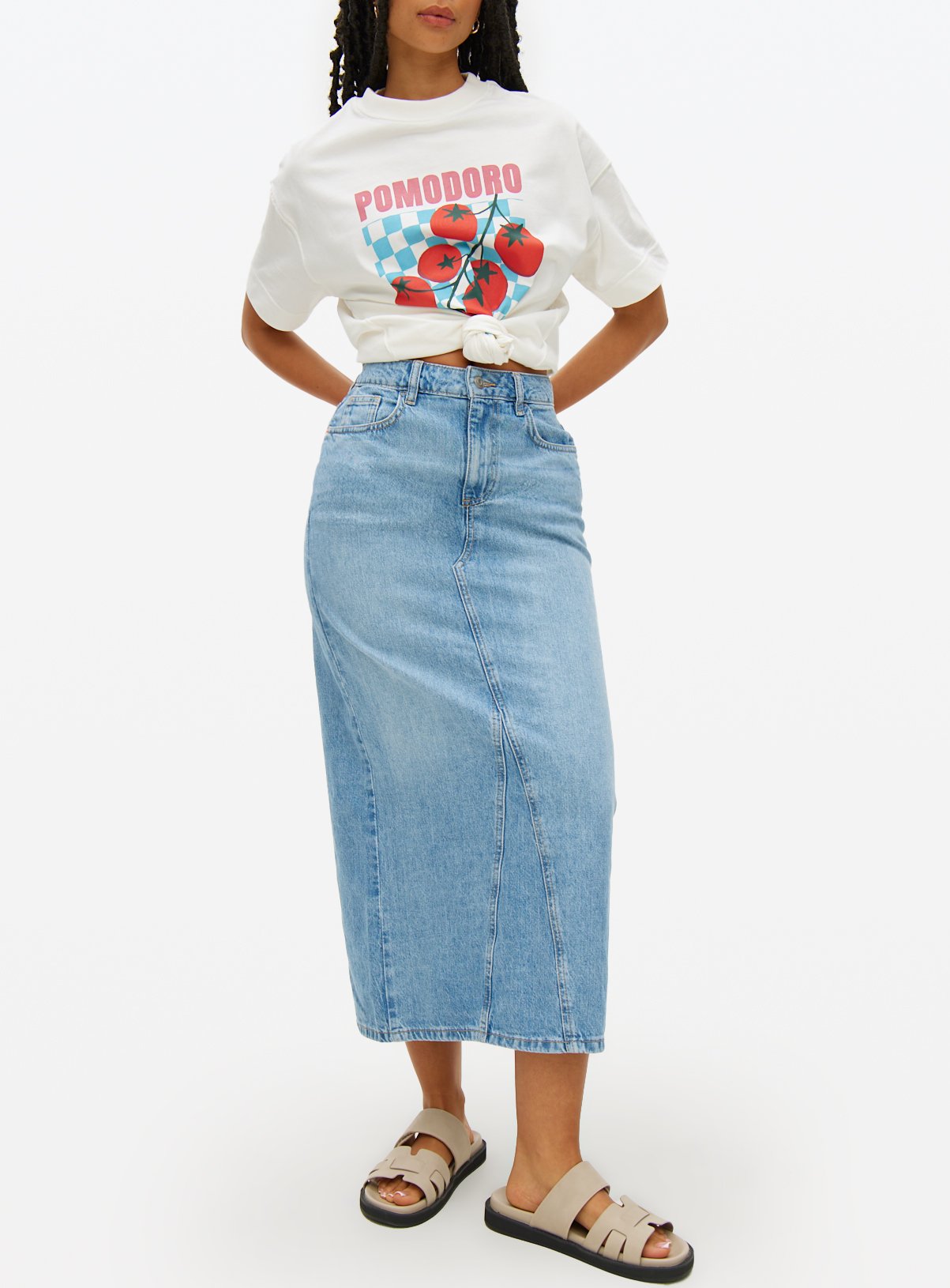 Light Wash Denim Midaxi Skirt