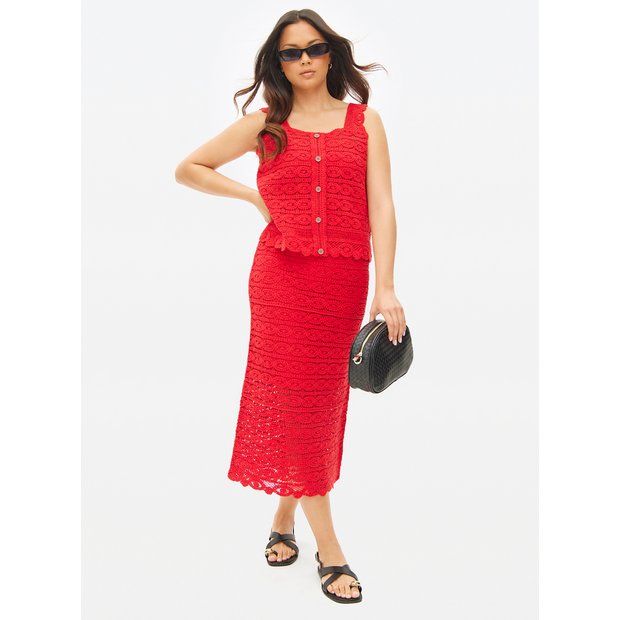 Buy Red Crochet Co-ord Midi Skirt L Skirts Tu