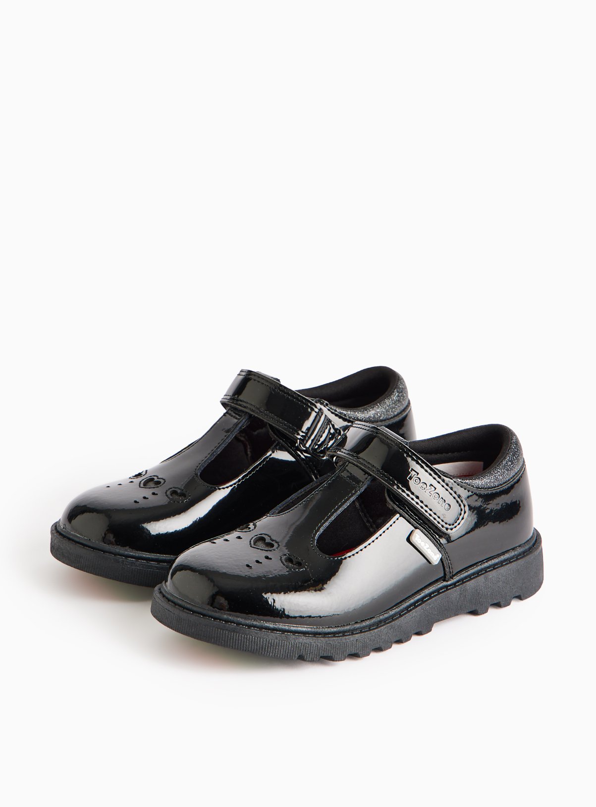 Buy ToeZone® Black Patent T-Bar Glitter Heart Shoes 10 Infant