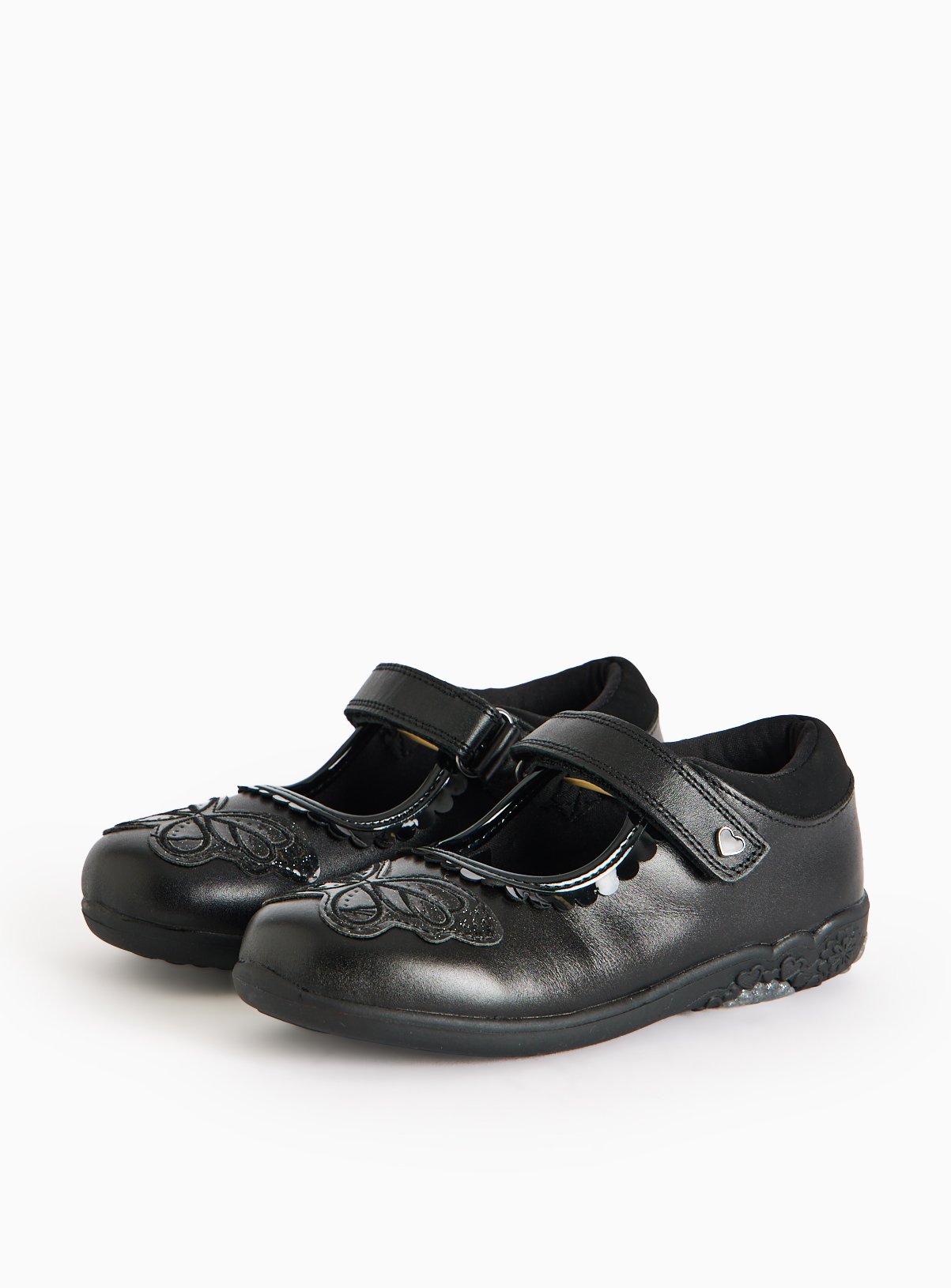 Black Leather Butterfly Mary Jane Shoes 