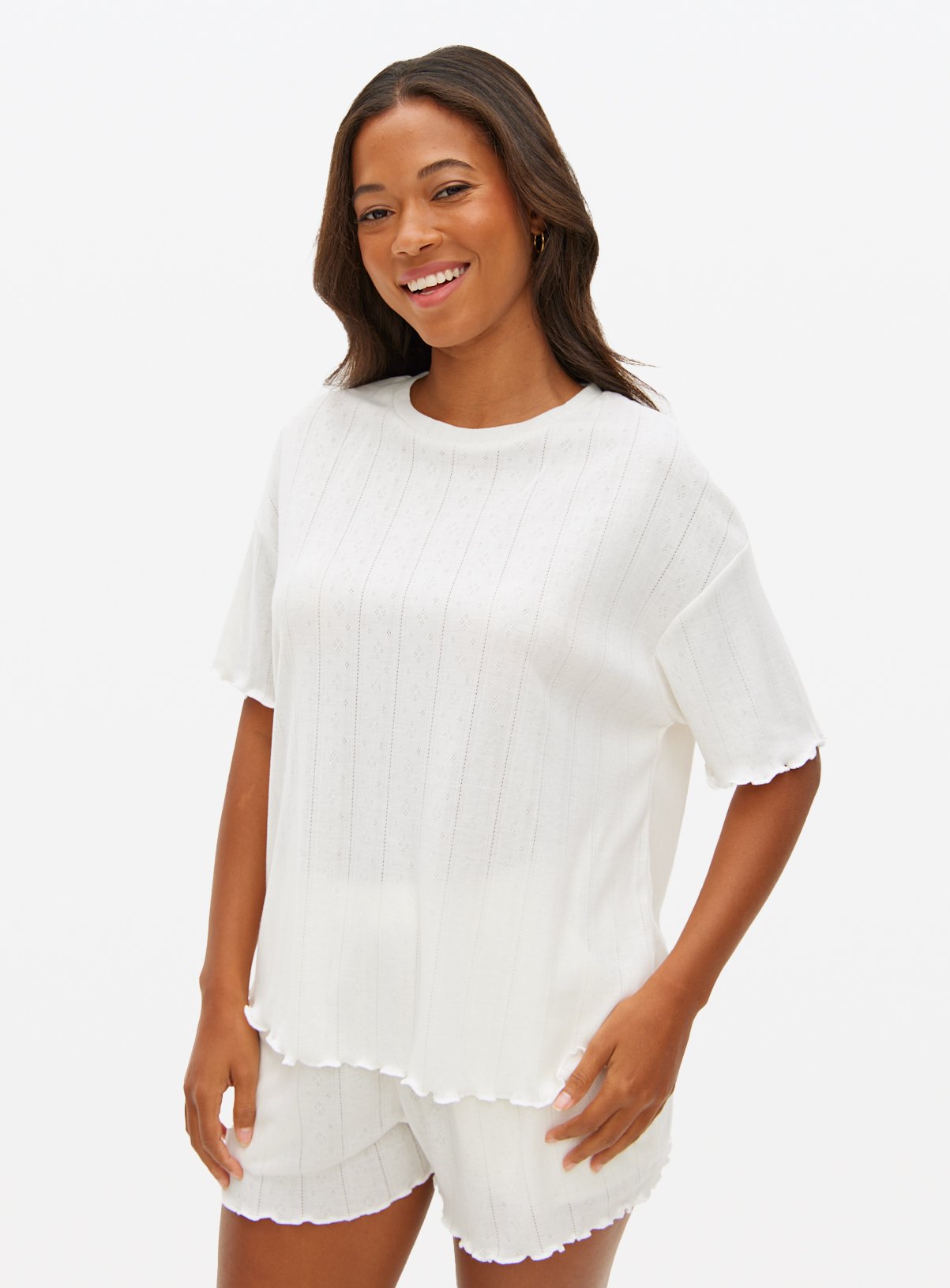 White Pointelle Co-ord Pyjama Top