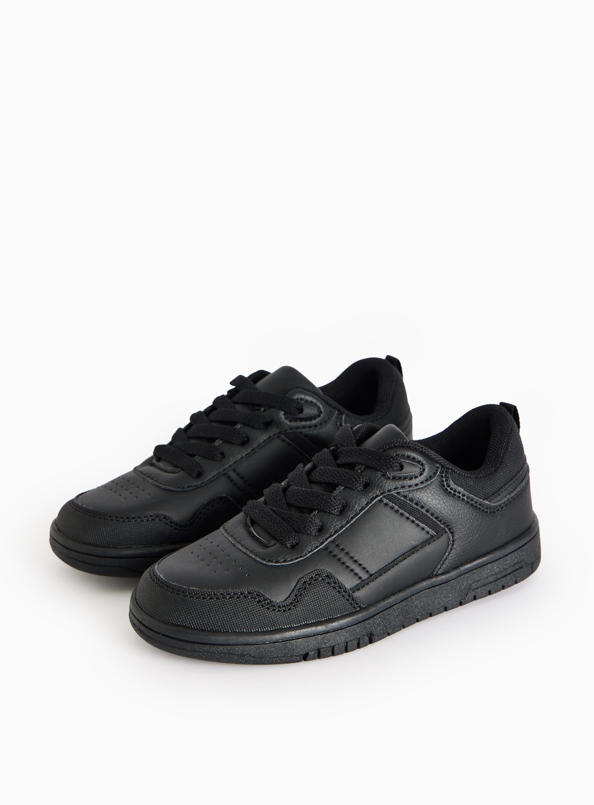 Black Faux Leather Panelled Trainers