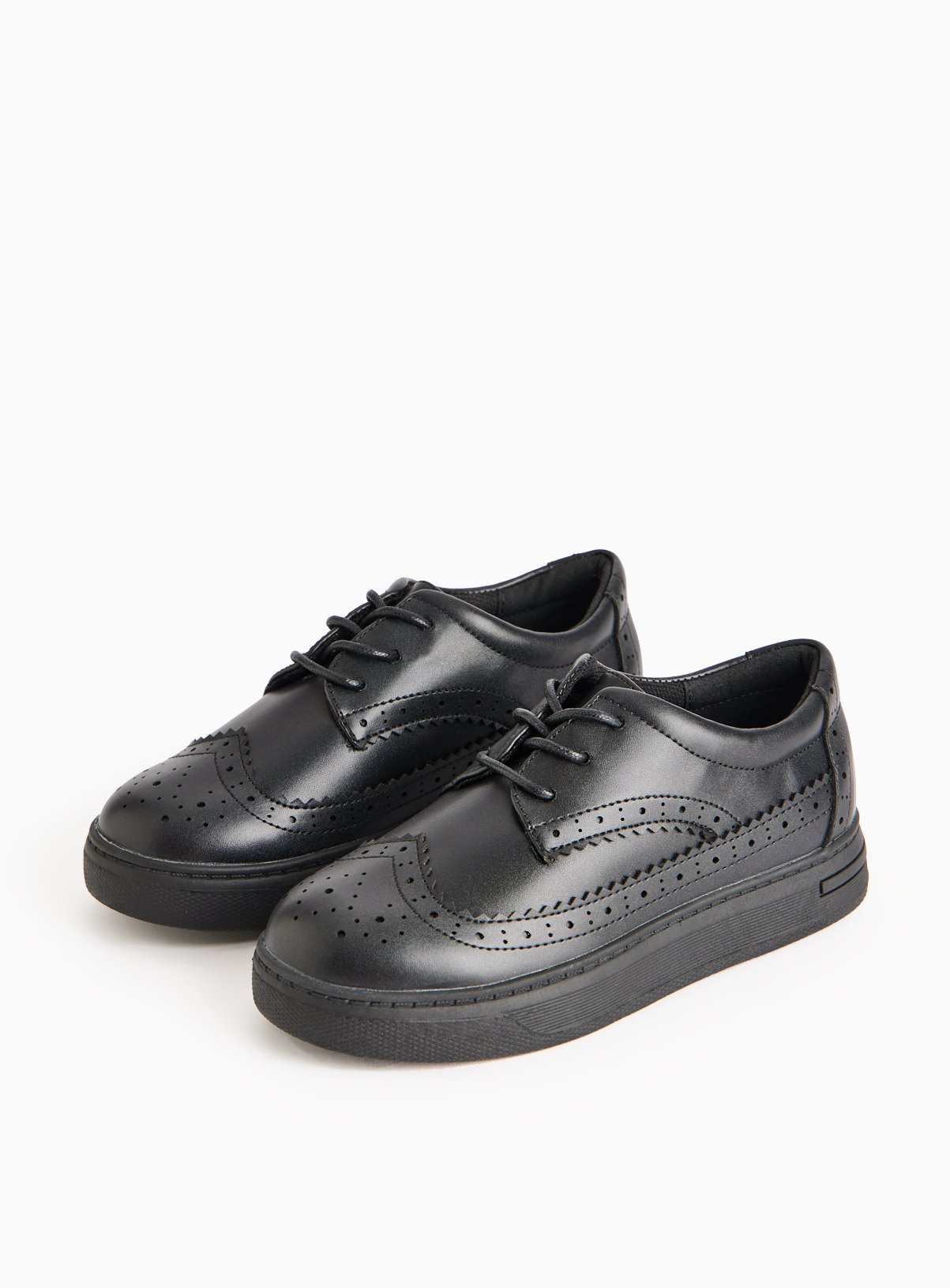 Black Faux Leather Brogue School Shoes 