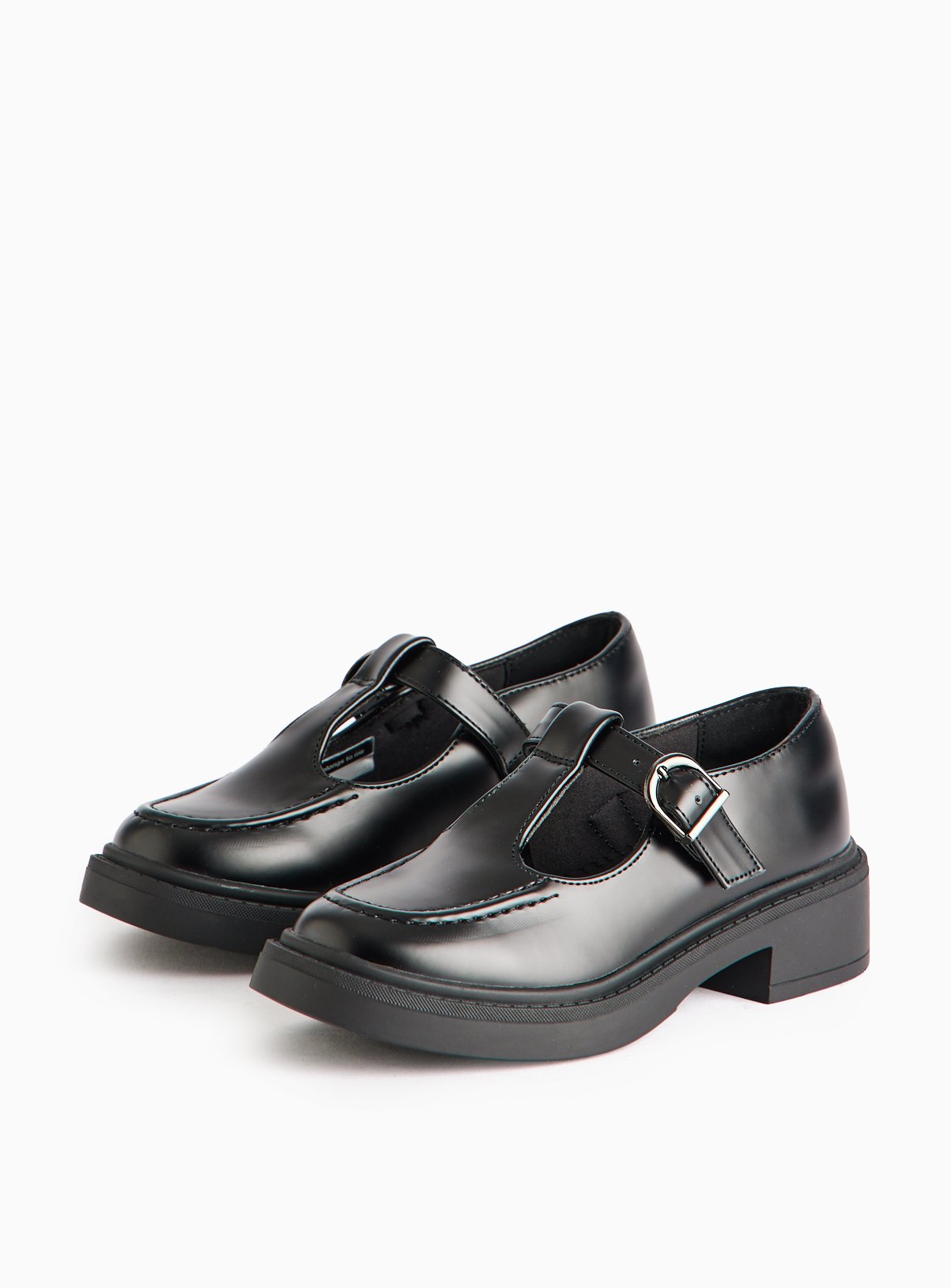 Faux Leather T-Bar Chunky Sole School Shoes 