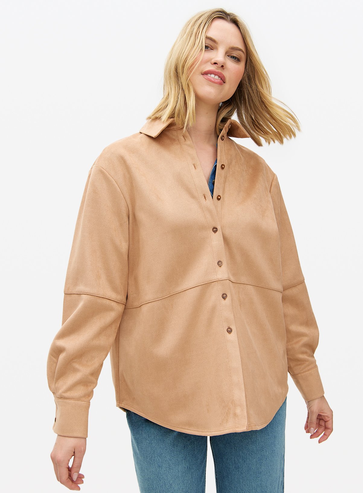 Tan Suede Look Relaxed Shirt 
