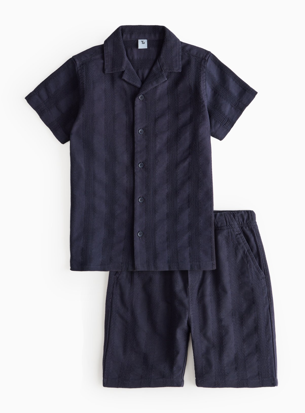 Mini Me Navy Textured Shirt & Shorts Set 12 years