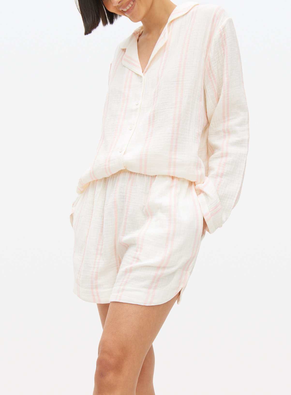 Pink & White Double Cloth Coord Pyjama Shorts 