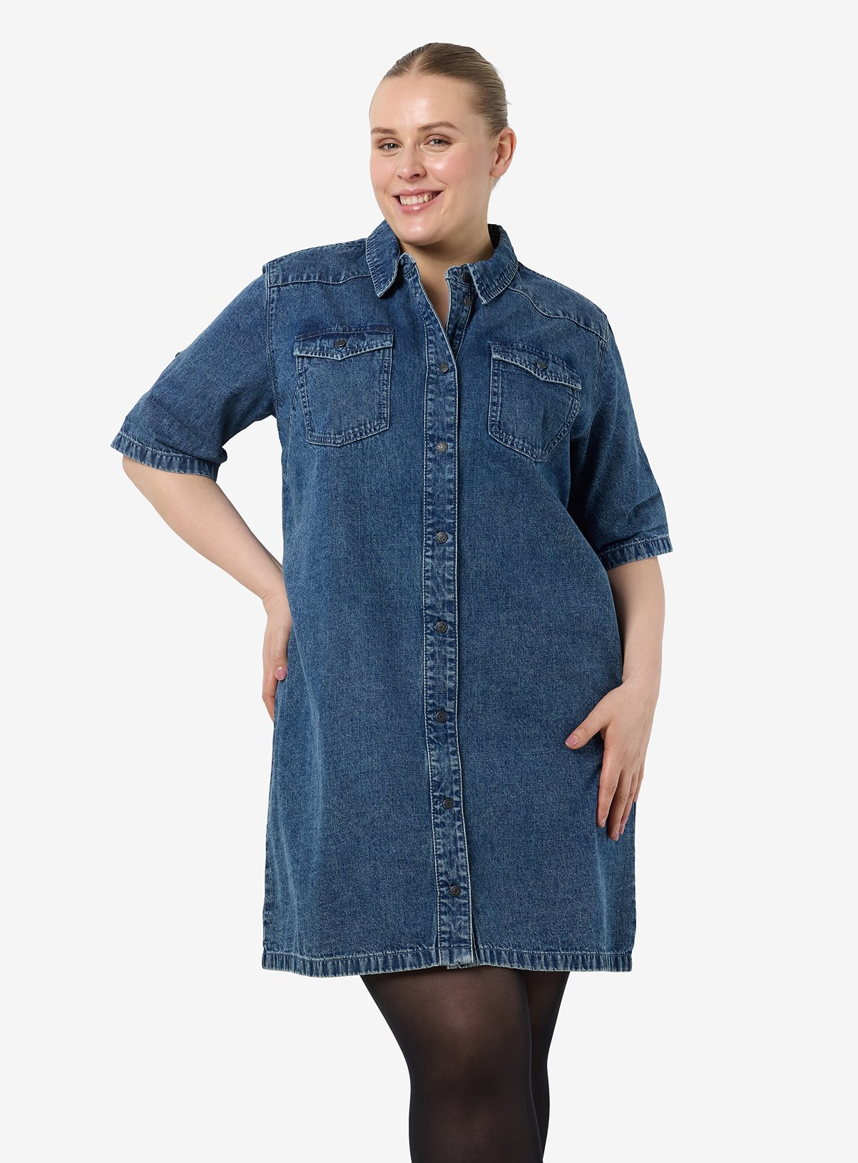 NOISY MAY Short Sleeve Curve Denim Dress Blue 18