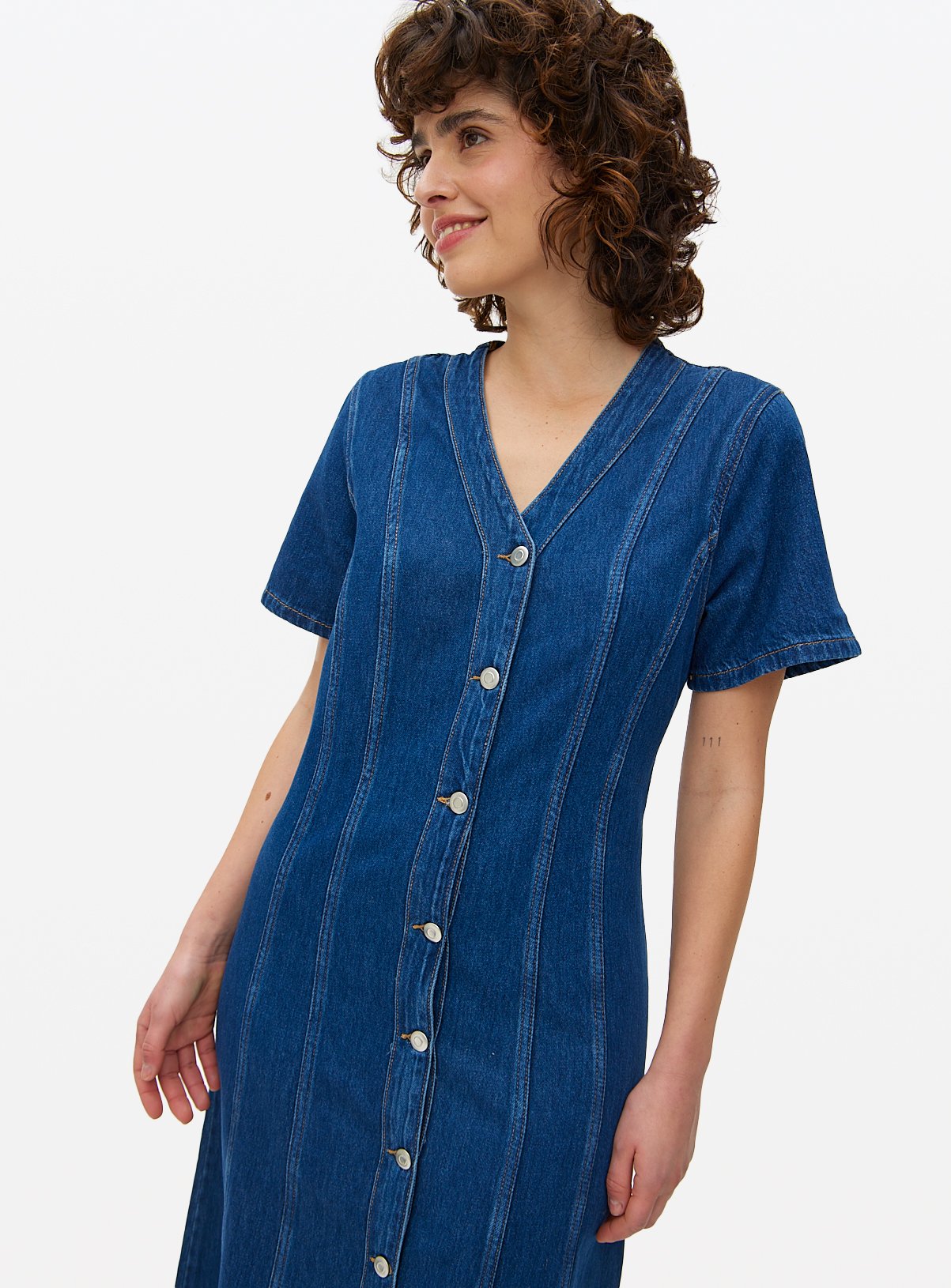 Denim Button-Through Midi Dress 