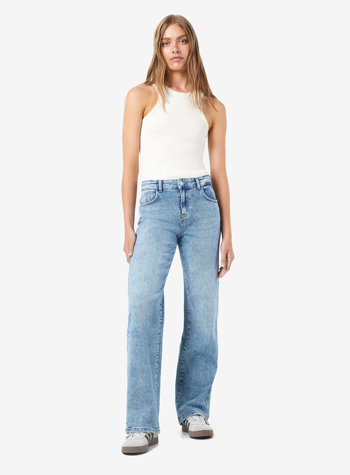 NOISY MAY Mid-Rise Waisted Wide Fit Jeans Light Blue 