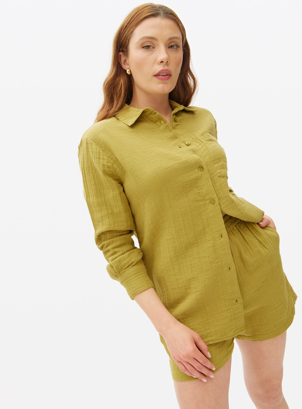 Green Double Cloth Co-ord Relaxed Shirt 20