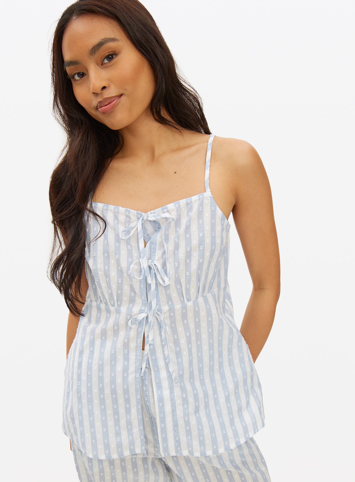 Blue Stripe Dobby Co-ord Pyjama Cami Top 