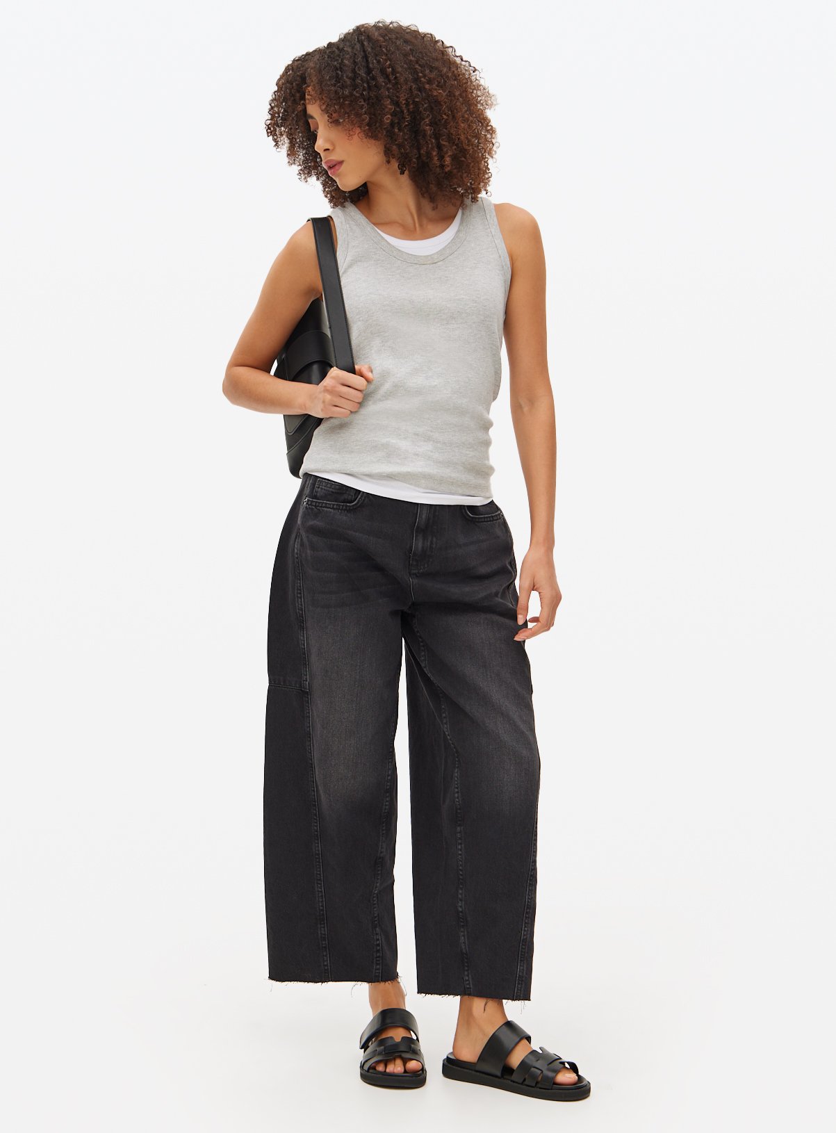Black Washed Denim Relaxed Barrel Jeans 