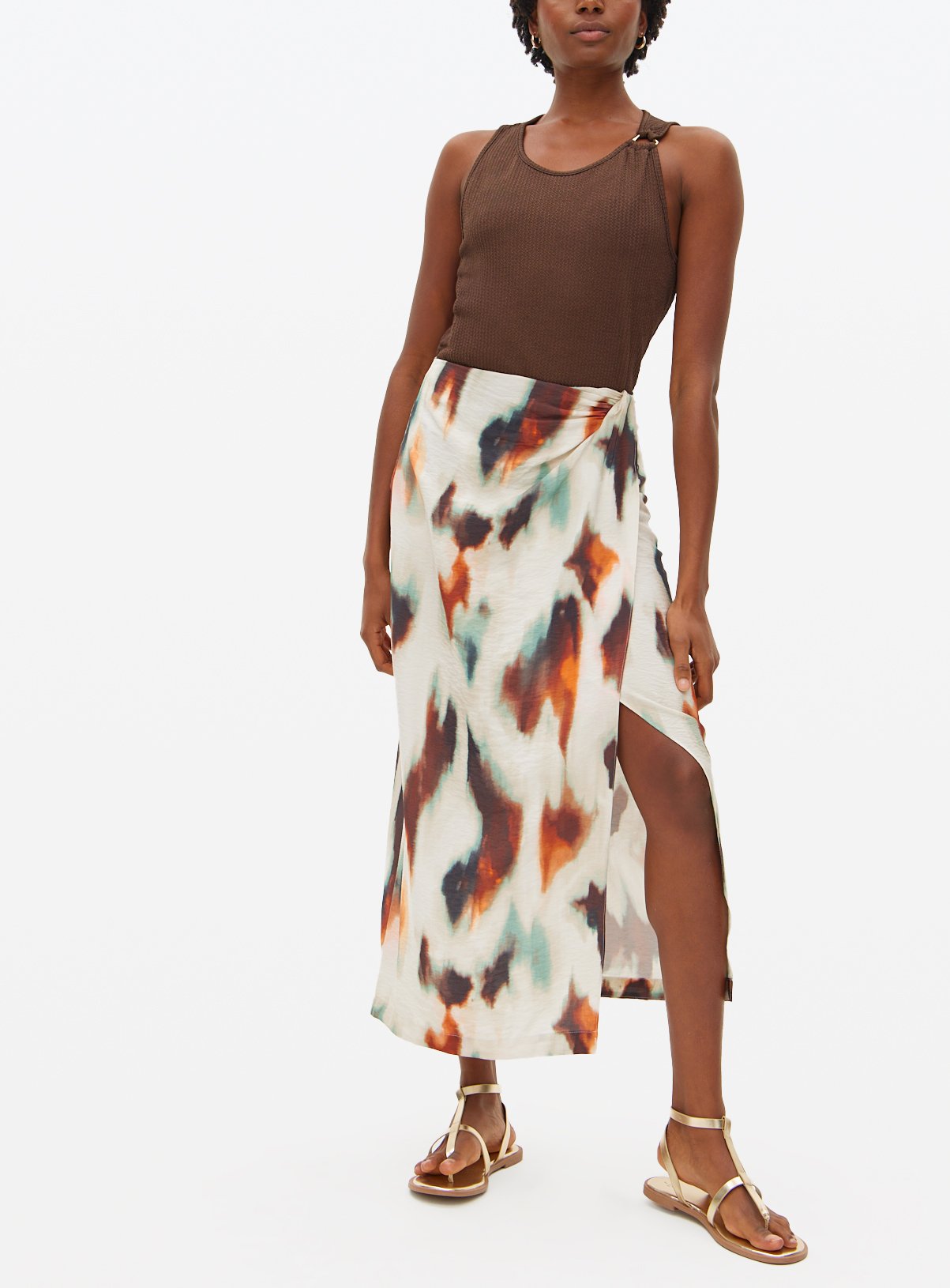 Multi Blurred Printed Wrap Midaxi Skirt 