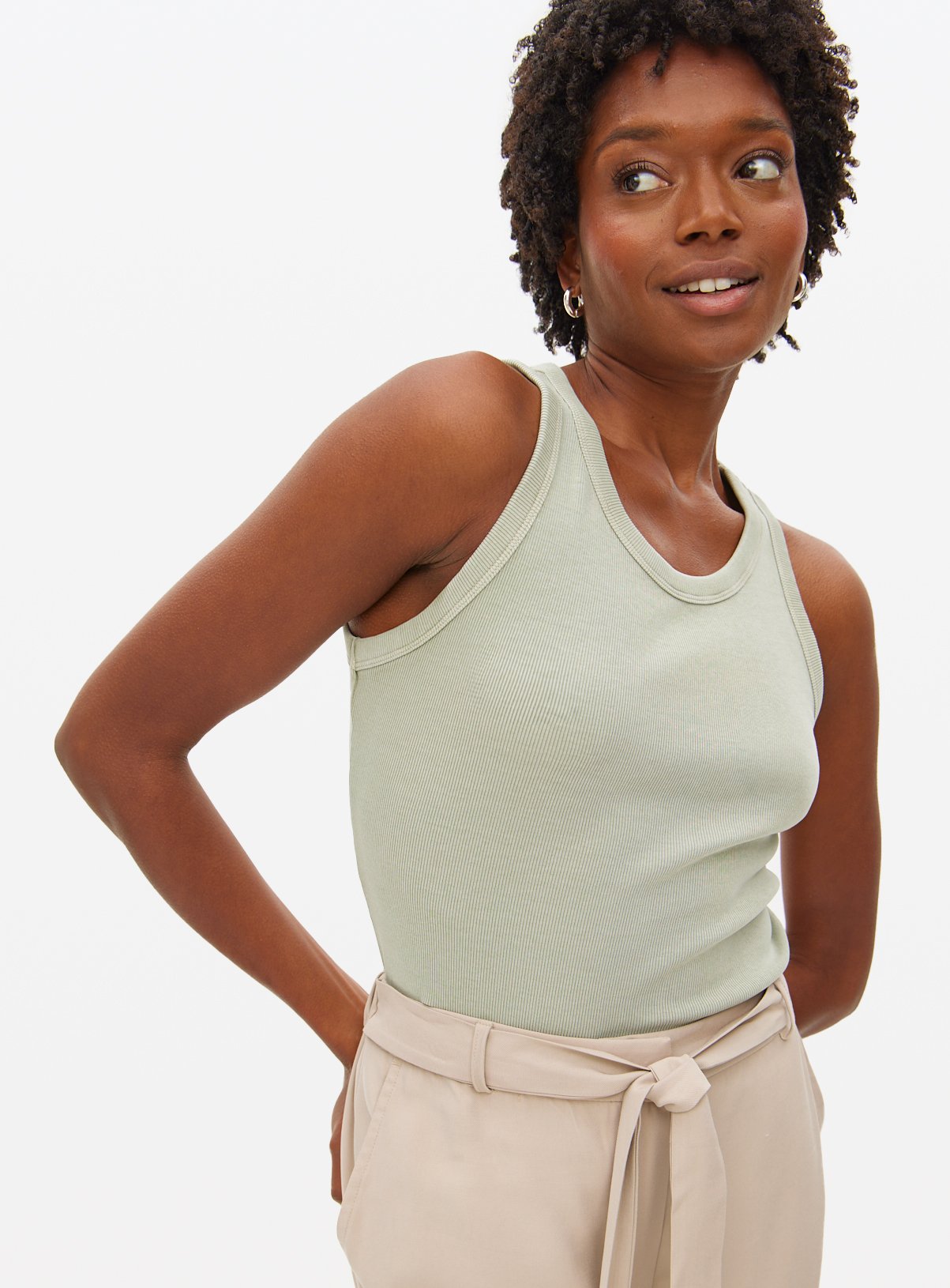 Washed Scoop Neck Ribbed Vest 