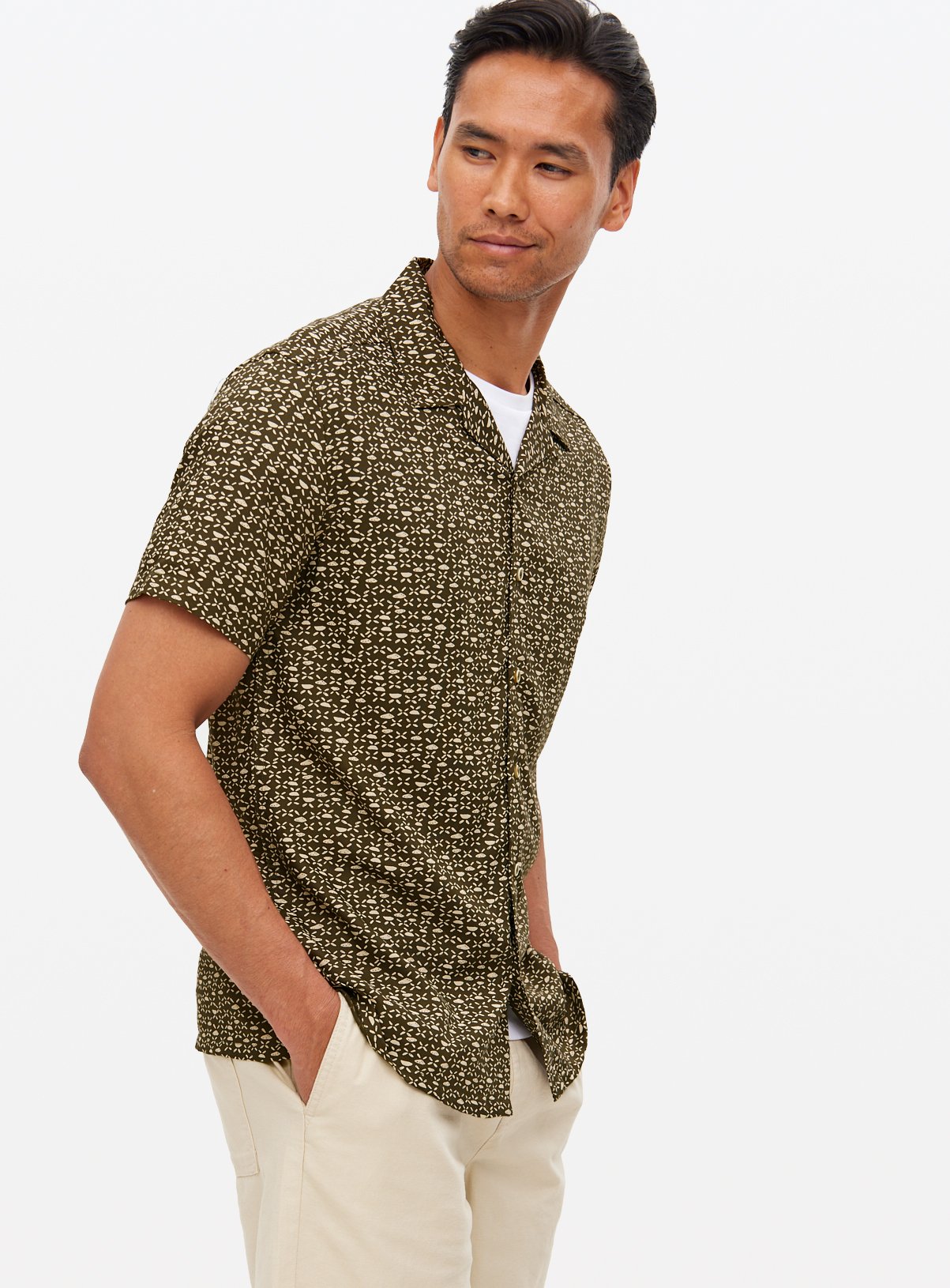 Khaki Printed Viscose Shirt XL