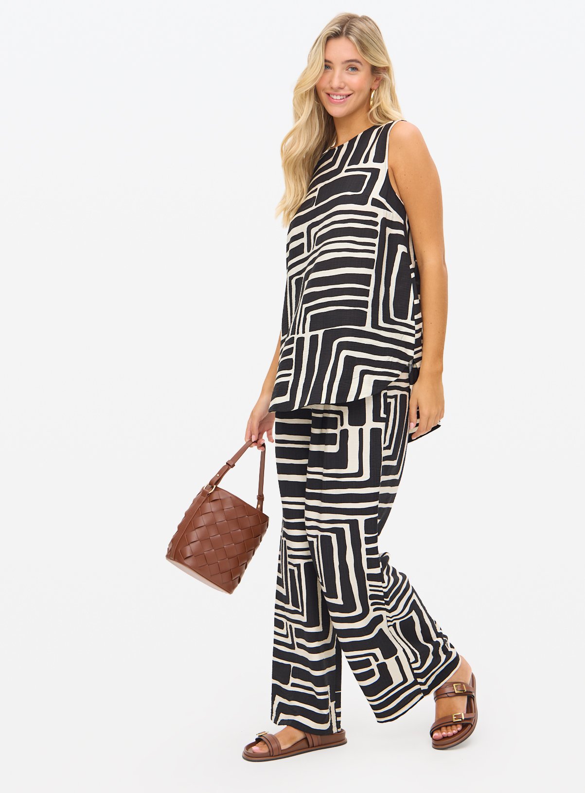 Geometric Print Wide Leg Co-ord Trousers 