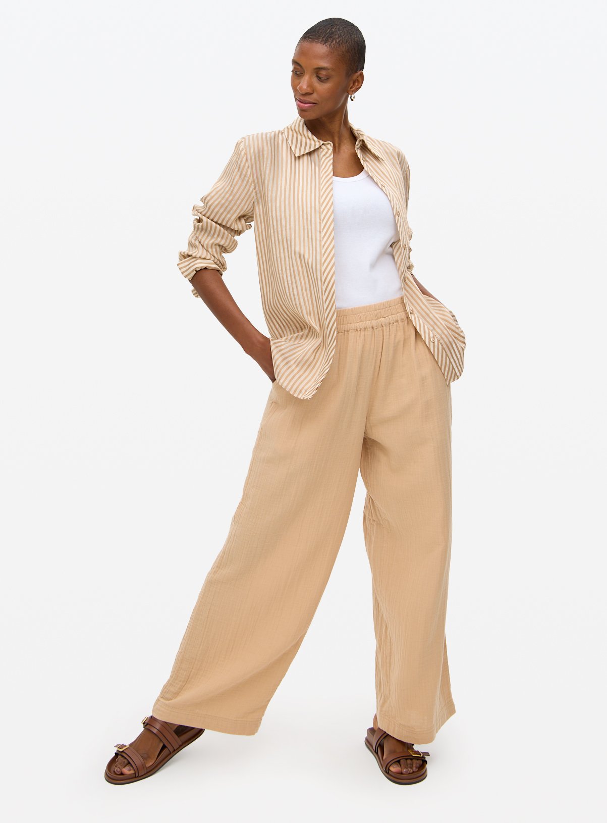 Stone Double Cloth Wide Leg Trousers  