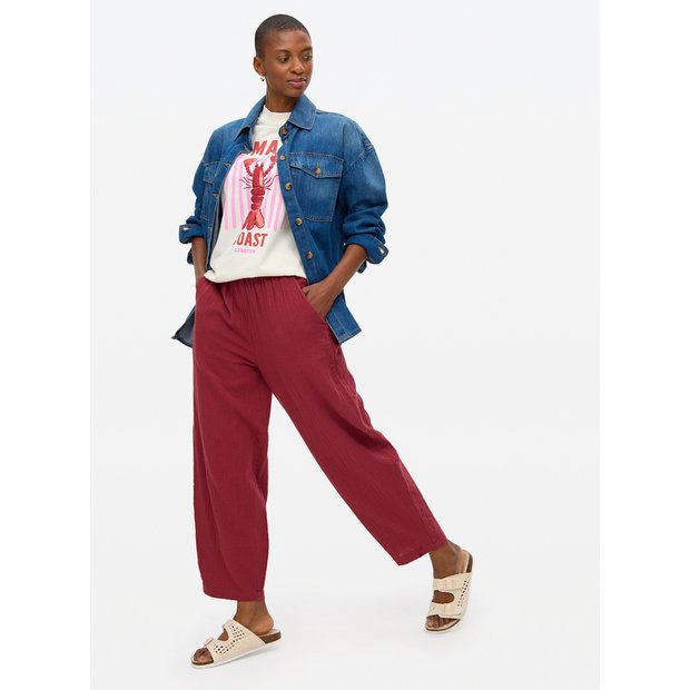 Buy Dark Red Double Cloth Barrel Leg Trousers 10 Trousers Tu