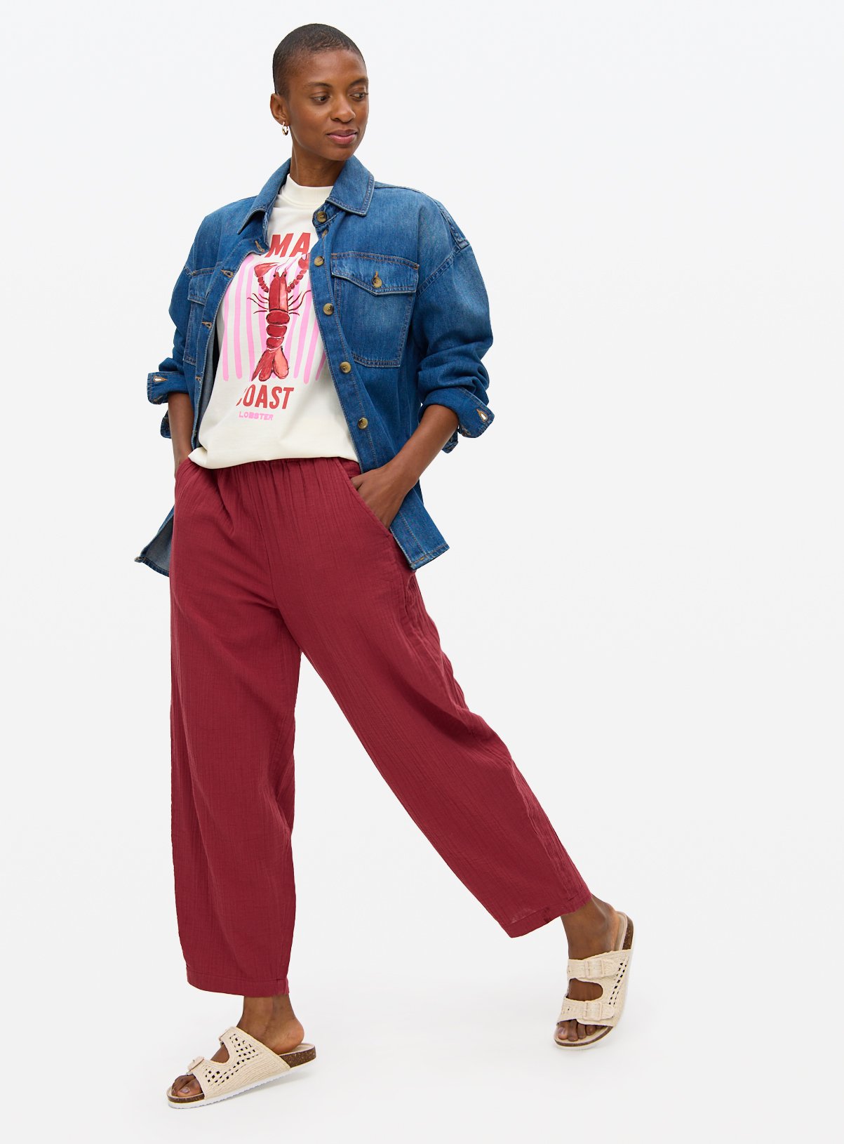 Dark Red Double Cloth Barrel Leg Trousers 