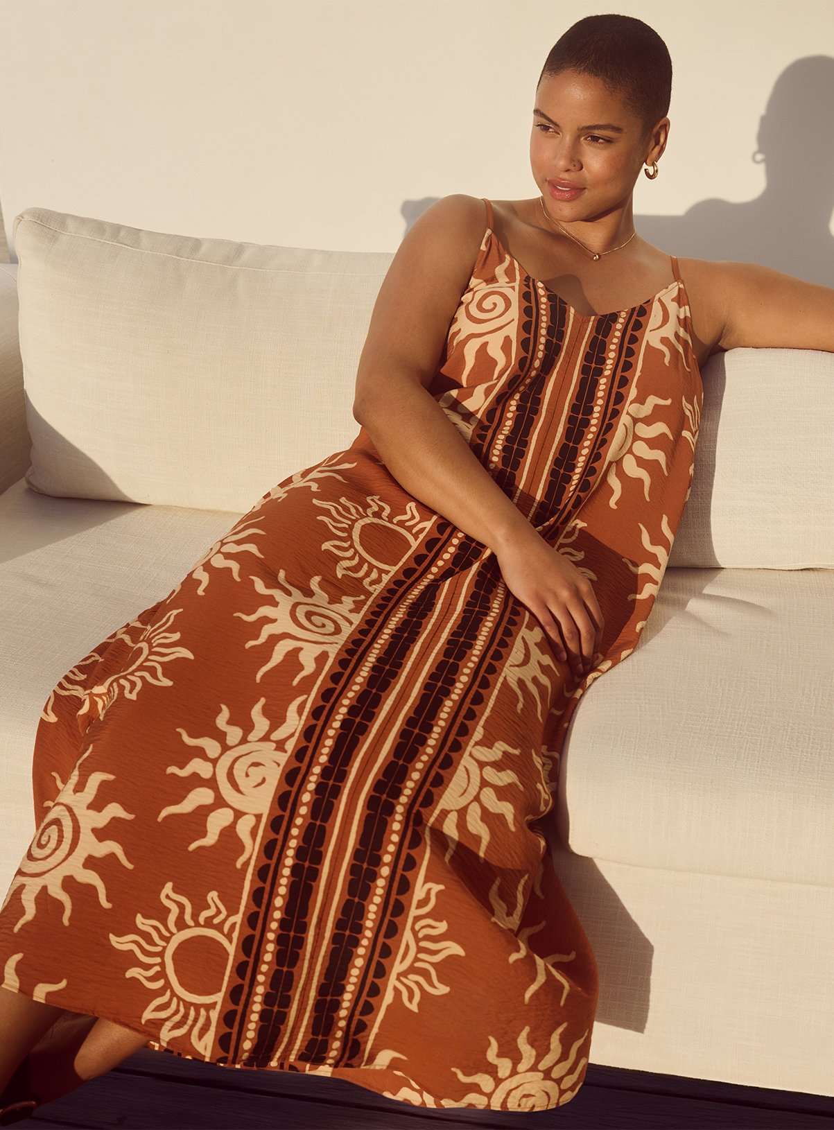 Sun Printed Strappy Midaxi Dress