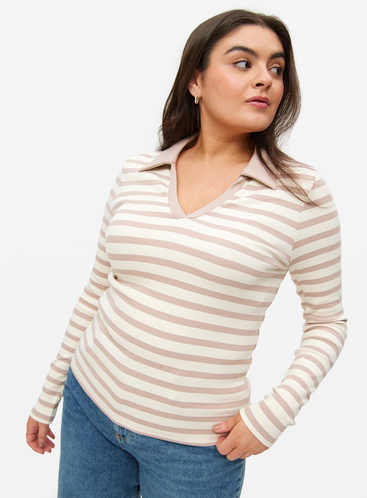 Stripe Collared Long Sleeve Top 