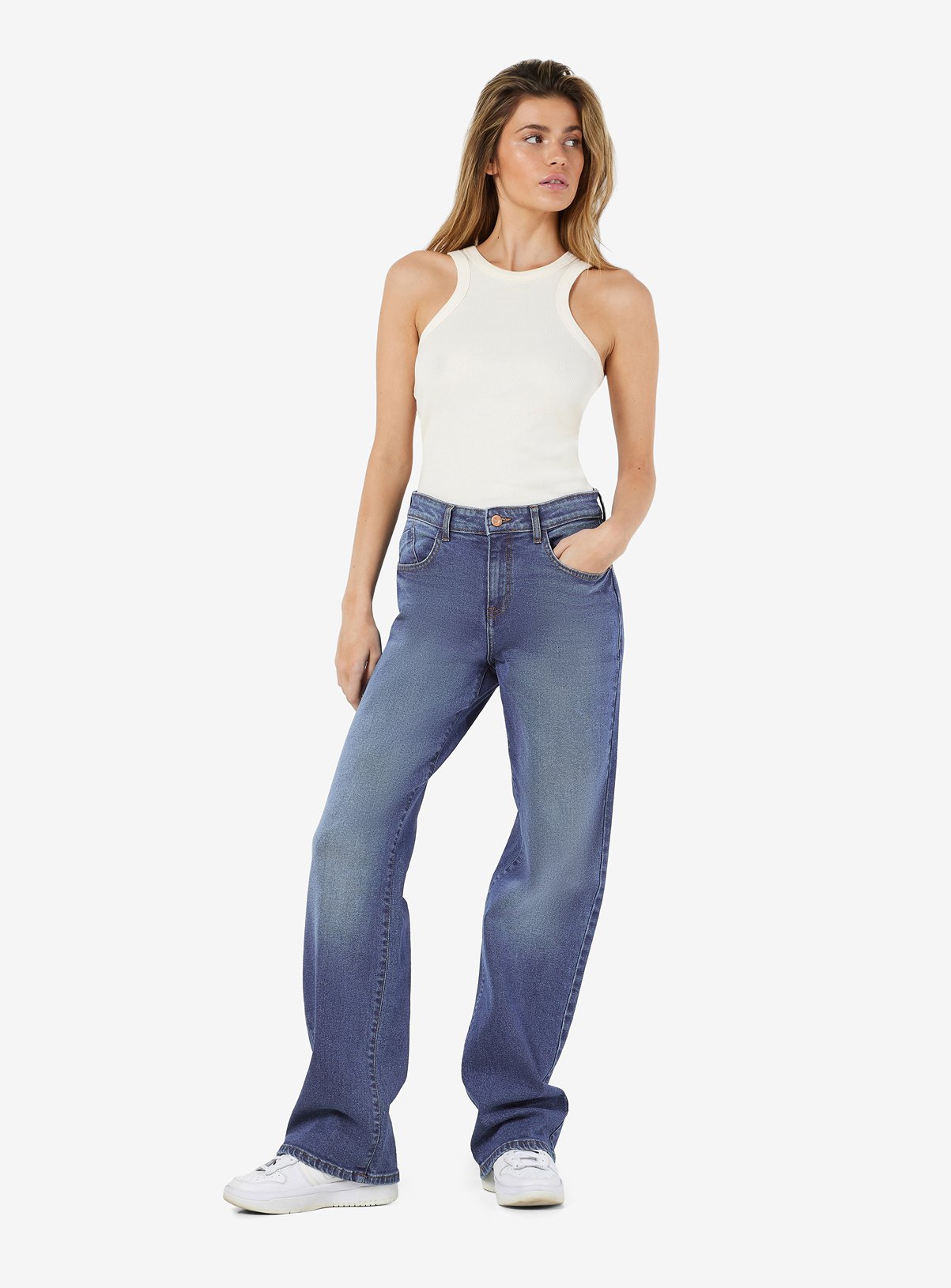 NOISY MAY Mid-Rise Waisted Wide Fit Jeans Blue 