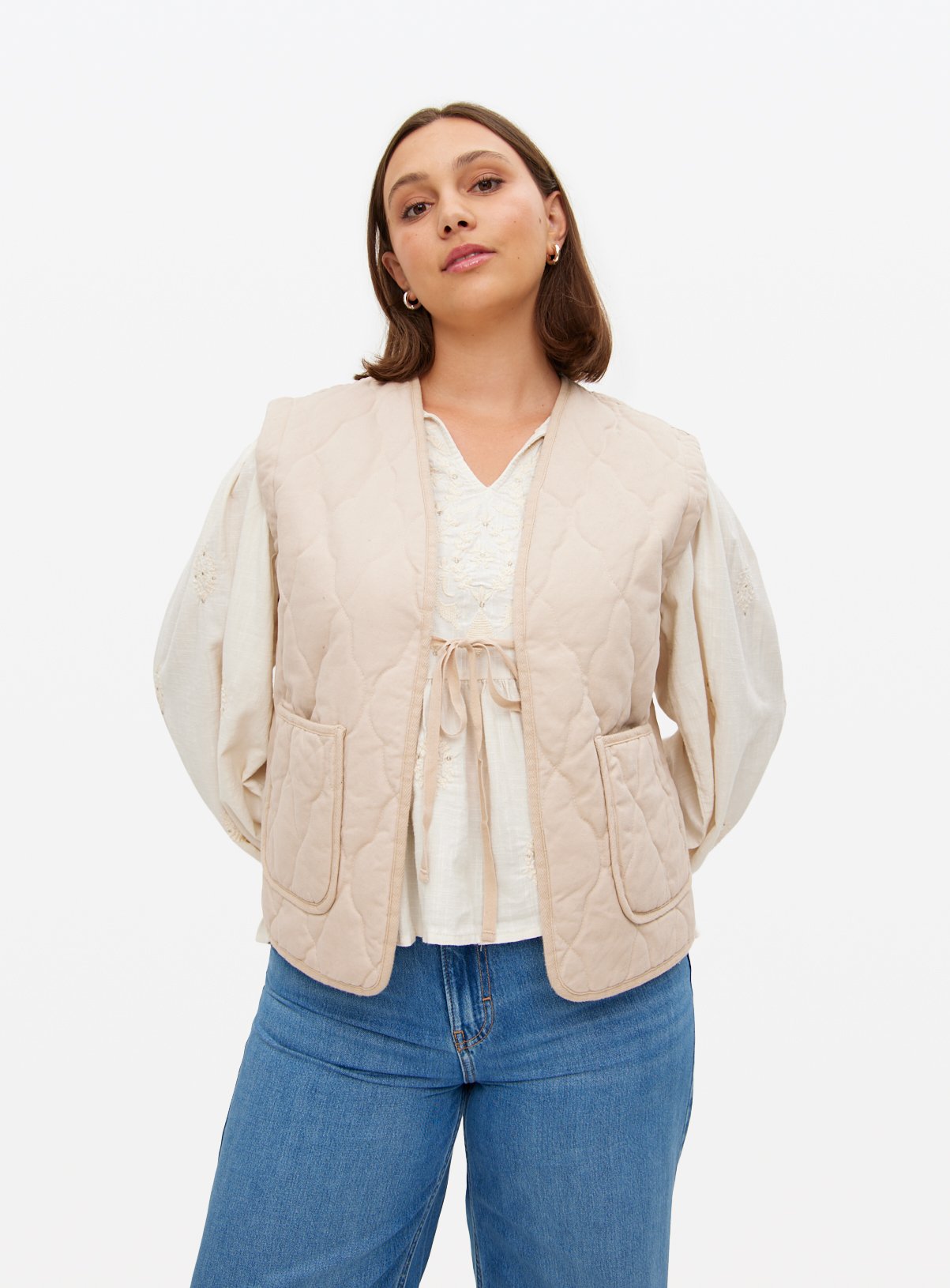 Cream Quilted Tie-Front Waistcoat