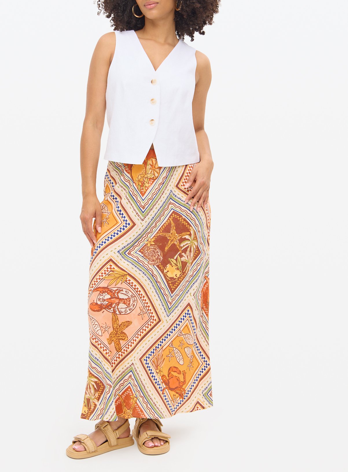 Lobster Print Midaxi Slip Skirt 