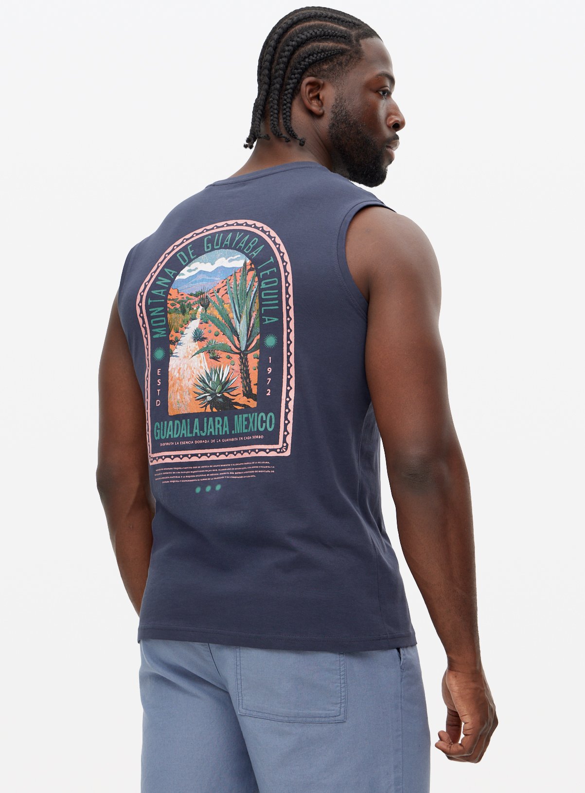 Navy Graphic Print Sleeveless Vest