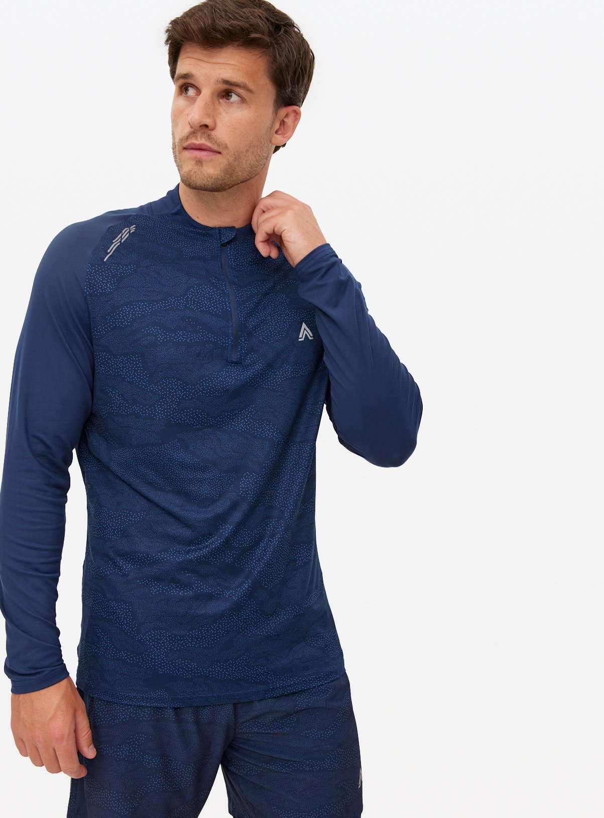  Active Navy Print Half Zip Long Sleeve  