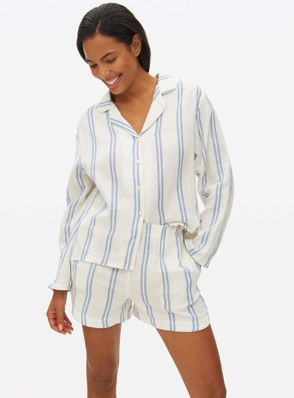 Cream Stripe Double-Cloth Co-ord Pyjama Shorts  