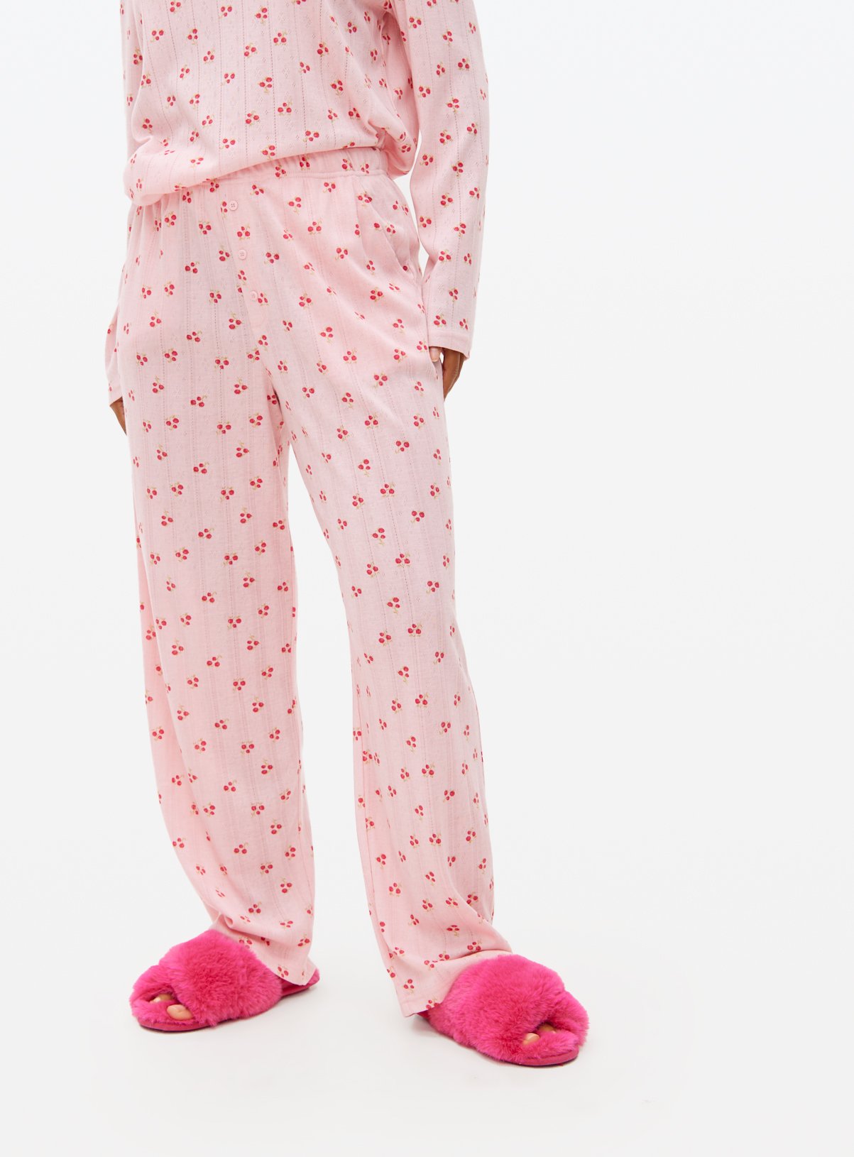Pink Strawberry Print Pointelle Co-ord Pyjama Bottoms 