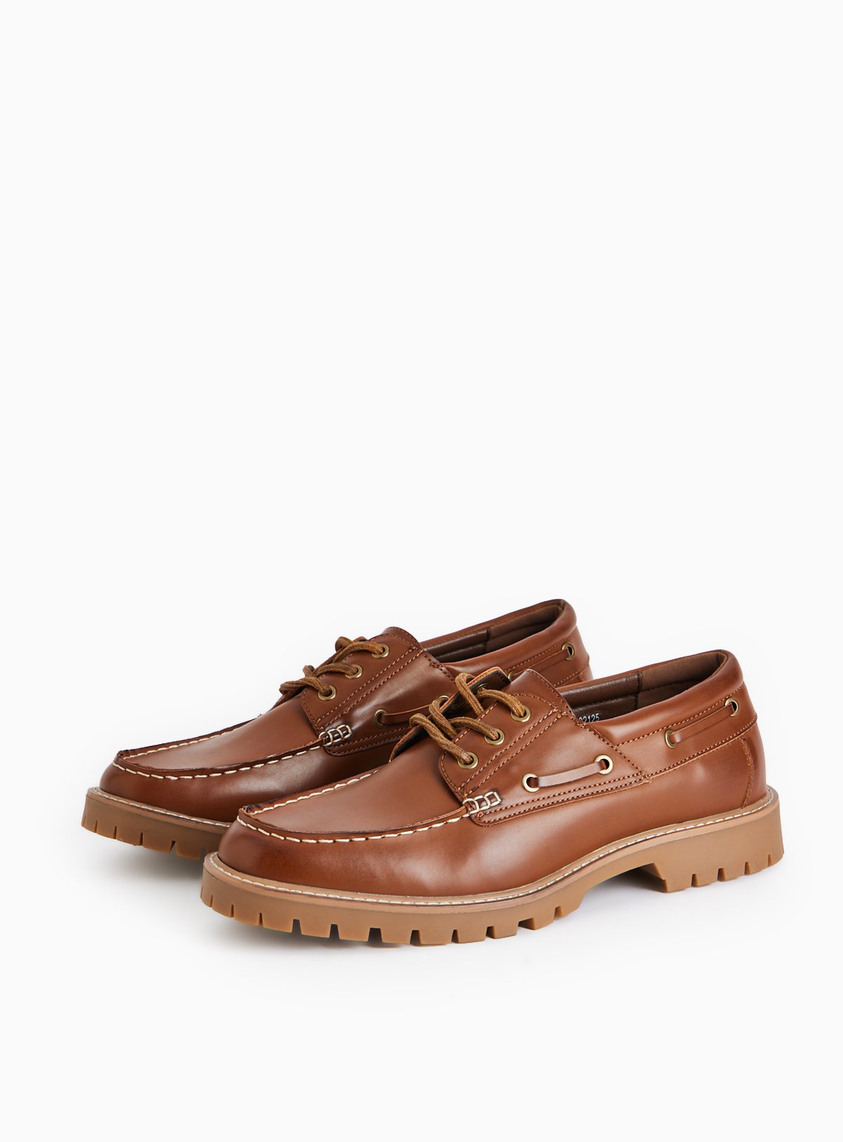 Brown Faux Leather Apron Seam Boat Shoes  