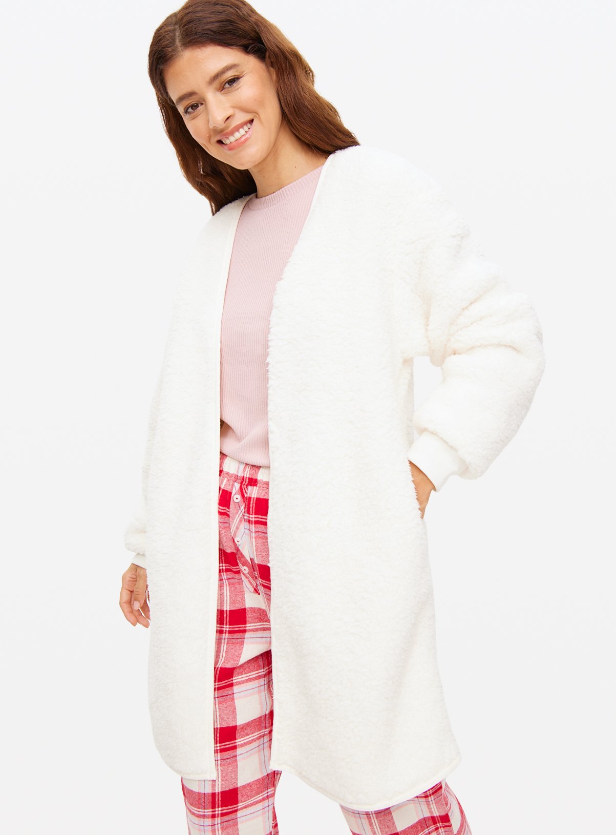 Cream Borg Fleece Coatigan