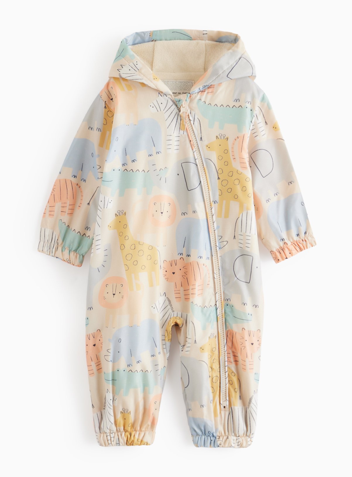 Beige Animal Printed Fleece Lined Puddlesuit 