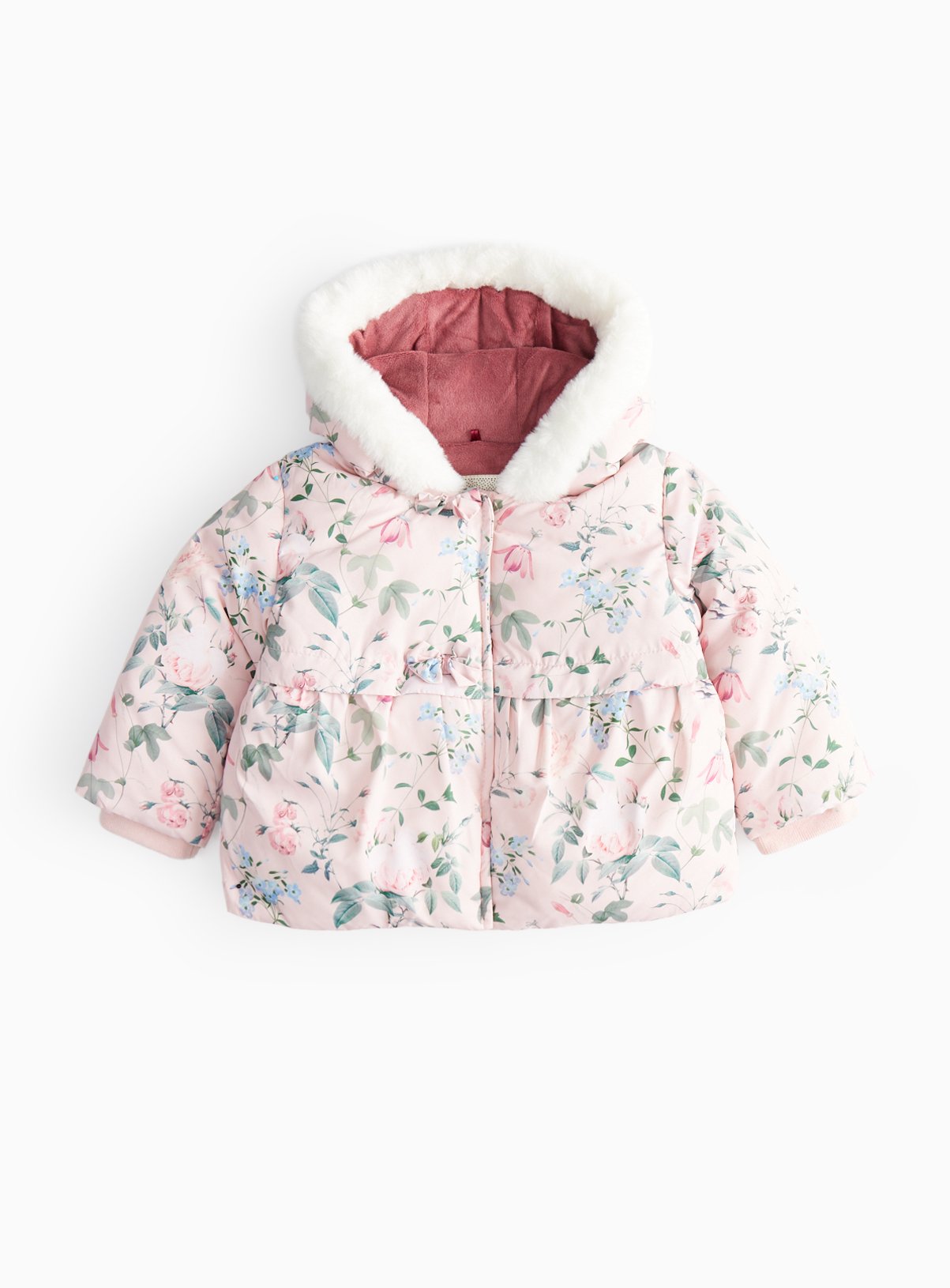 Pink Digital Floral Puffer Coat