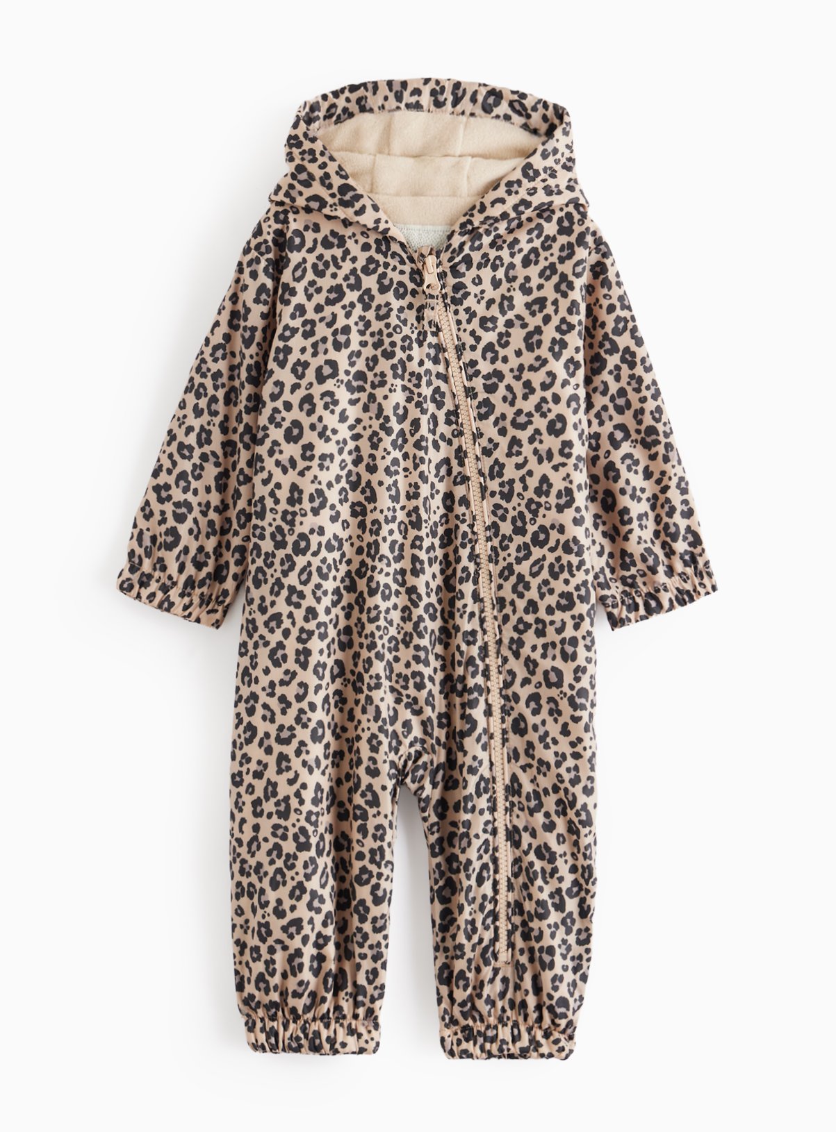 Beige Animal Print Fleece Lined Puddlesuit